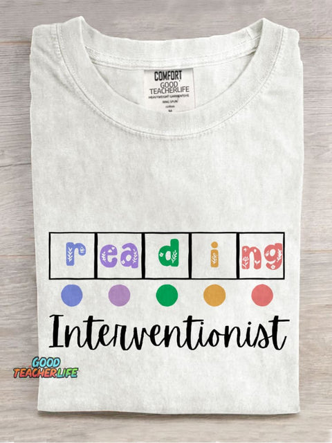 Reading Interventionist Teacher Casual Print T-shirt