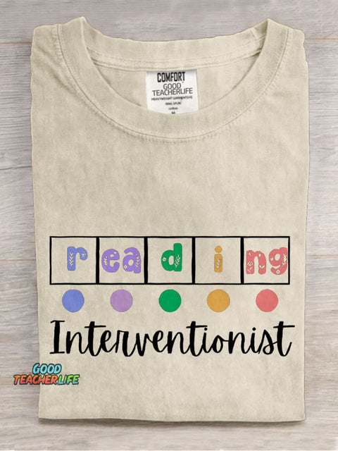 Reading Interventionist Teacher Casual Print T-shirt