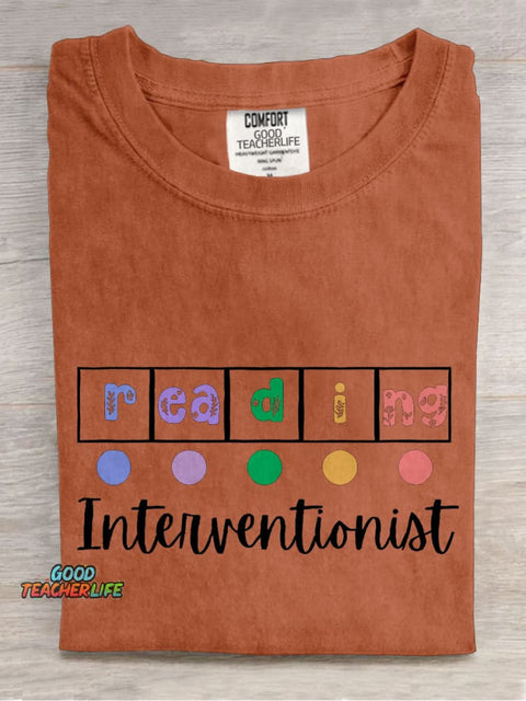 Reading Interventionist Teacher Casual Print T-shirt