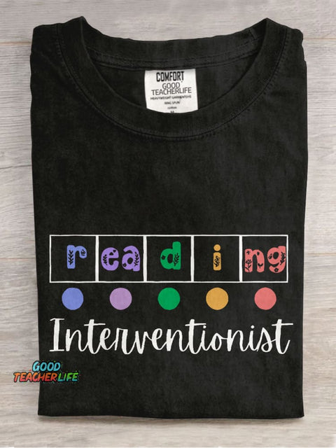 Reading Interventionist Teacher Casual Print T-shirt