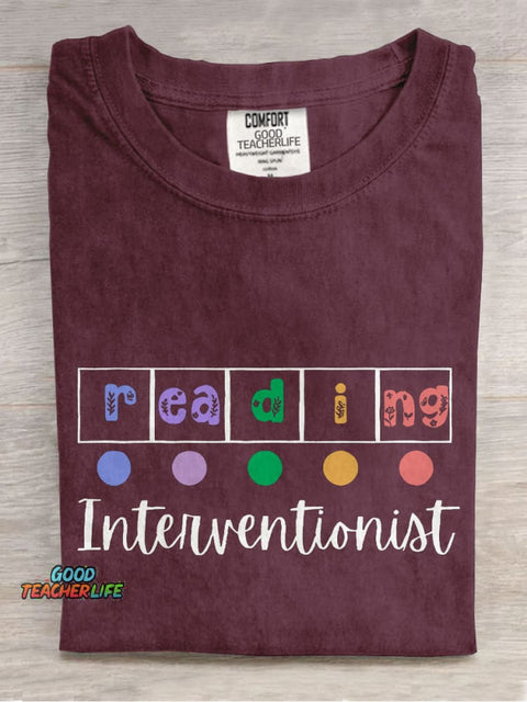 Reading Interventionist Teacher Casual Print T-shirt