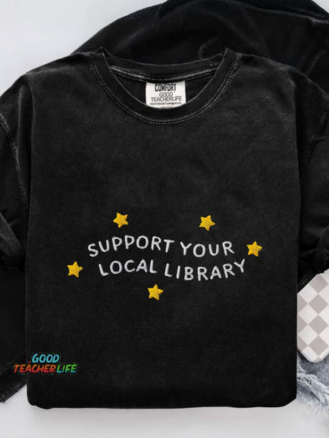 Support Your Local Library Casual Print T-shirt