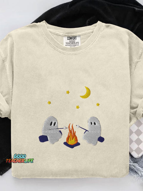 Cute Ghosts Camping Casual Print T-shirt