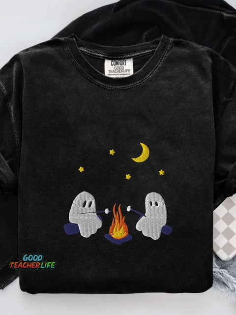 Cute Ghosts Camping Casual Print T-shirt