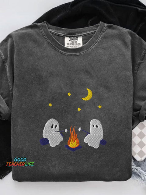 Cute Ghosts Camping Casual Print T-shirt