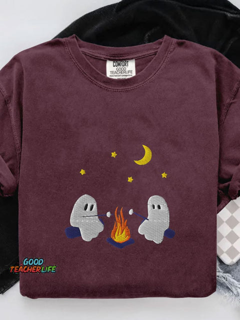 Cute Ghosts Camping Casual Print T-shirt