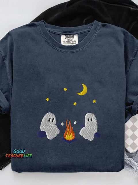 Cute Ghosts Camping Casual Print T-shirt