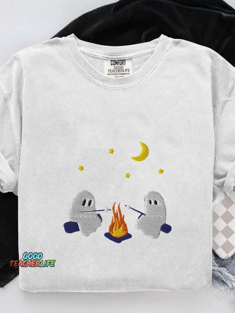 Cute Ghosts Camping Casual Print T-shirt