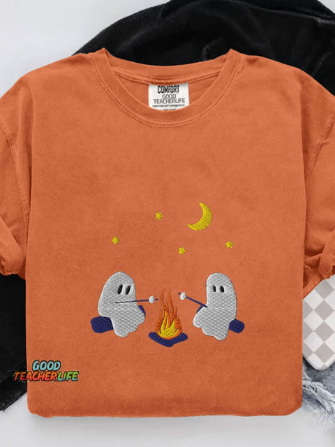 Cute Ghosts Camping Casual Print T-shirt