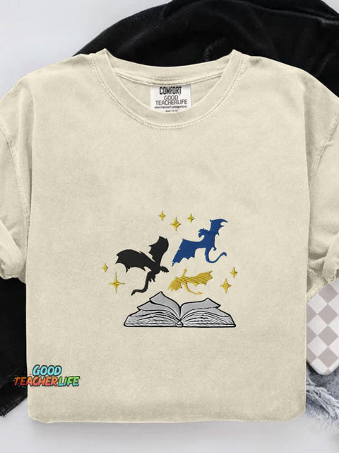 Fourth Wing Dragons and Pages Casual Print T-shirt