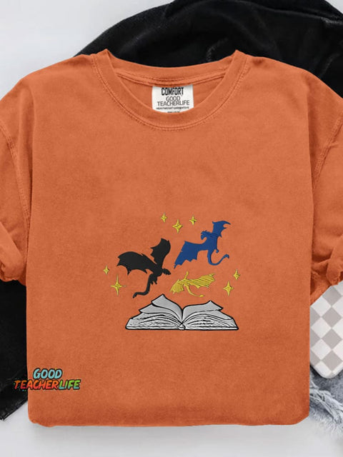 Fourth Wing Dragons and Pages Casual Print T-shirt