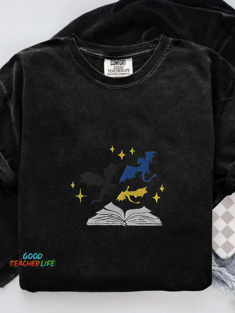 Fourth Wing Dragons and Pages Casual Print T-shirt