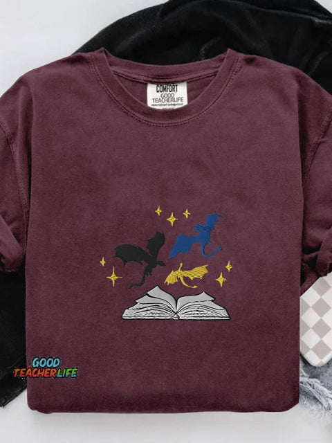 Fourth Wing Dragons and Pages Casual Print T-shirt