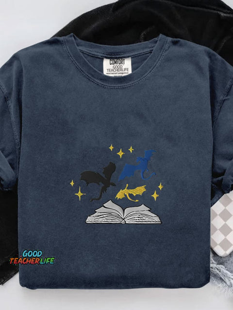 Fourth Wing Dragons and Pages Casual Print T-shirt