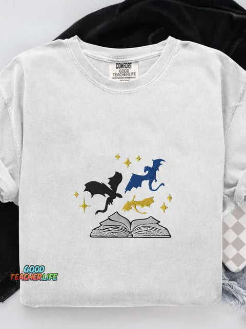 Fourth Wing Dragons and Pages Casual Print T-shirt