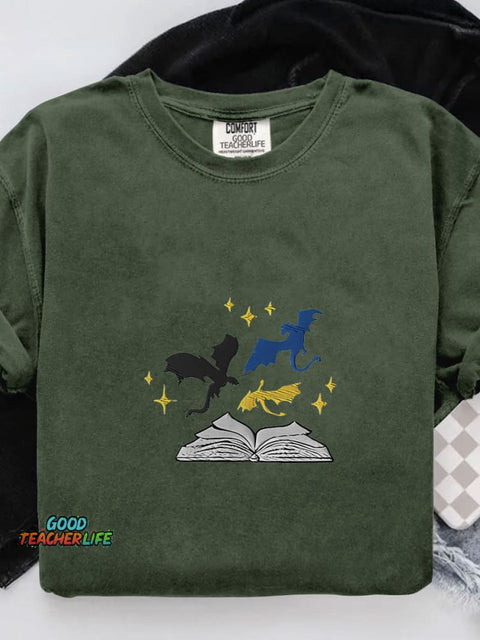 Fourth Wing Dragons and Pages Casual Print T-shirt