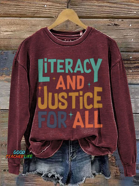 Literacy And Justice For All Teacher Book Club Print Casual Sweatshirt