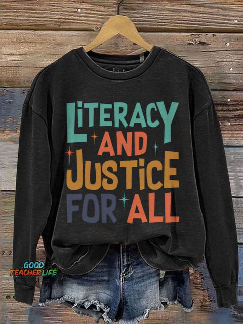 Literacy And Justice For All Teacher Book Club Print Casual Sweatshirt