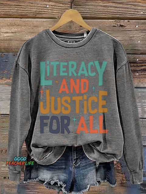 Literacy And Justice For All Teacher Book Club Print Casual Sweatshirt