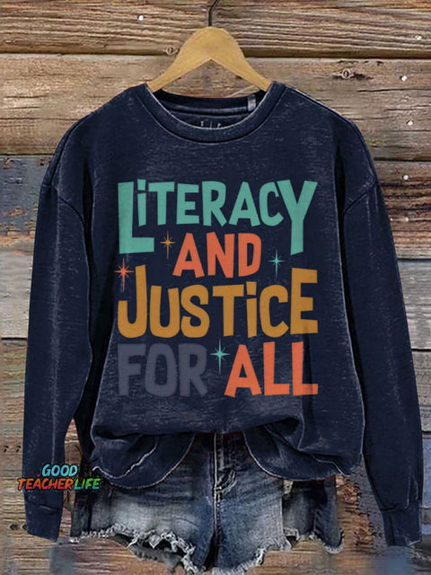 Literacy And Justice For All Teacher Book Club Print Casual Sweatshirt