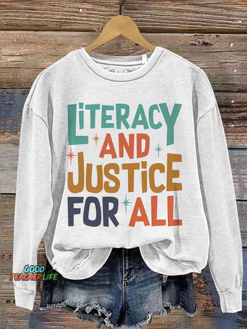 Literacy And Justice For All Teacher Book Club Print Casual Sweatshirt