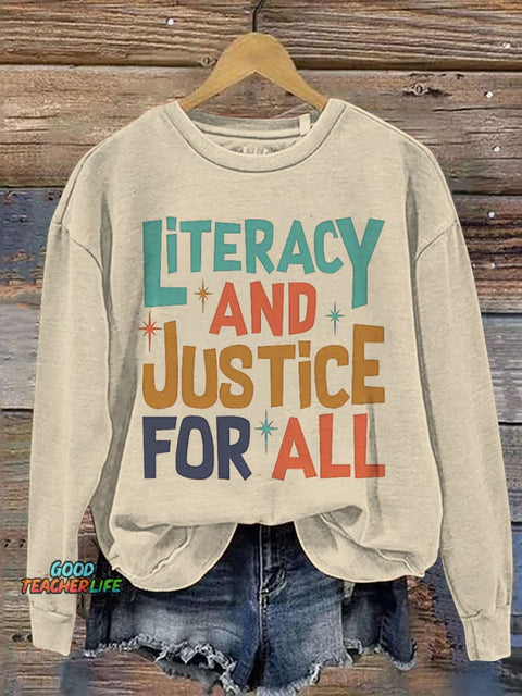 Literacy And Justice For All Teacher Book Club Print Casual Sweatshirt