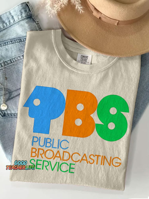 Retro Public Broadcasting Service Tee 70s 80s Nostalgia Casual Print T-shirt