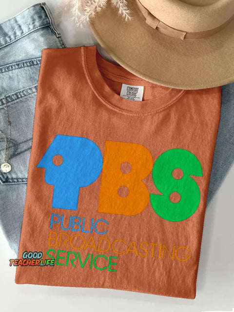 Retro Public Broadcasting Service Tee 70s 80s Nostalgia Casual Print T-shirt