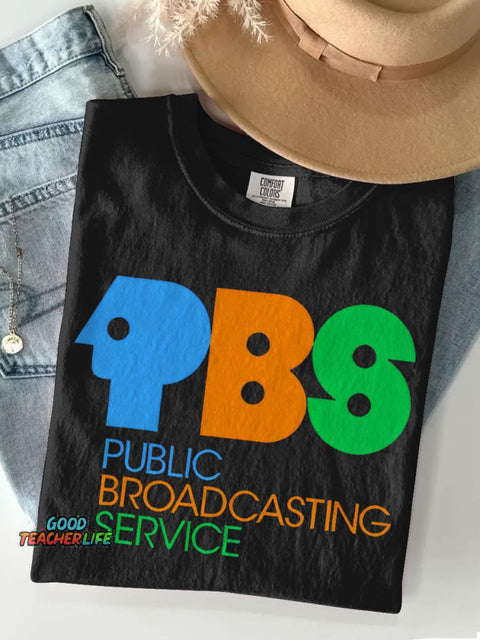 Retro Public Broadcasting Service Tee 70s 80s Nostalgia Casual Print T-shirt