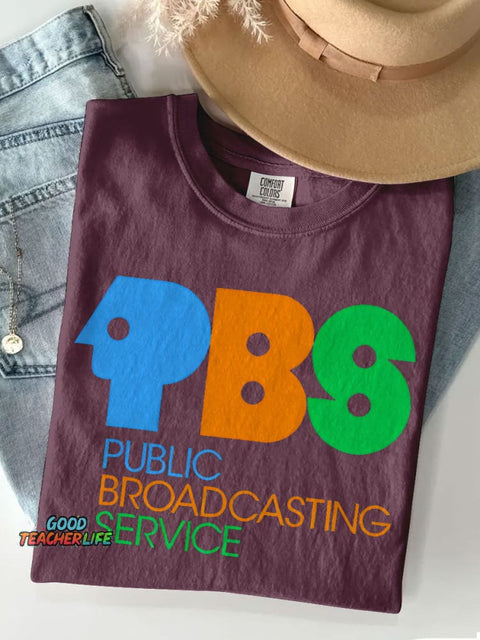 Retro Public Broadcasting Service Tee 70s 80s Nostalgia Casual Print T-shirt