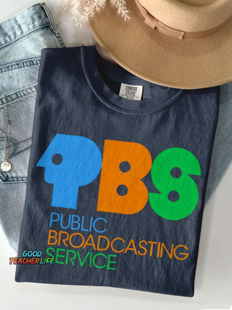 Retro Public Broadcasting Service Tee 70s 80s Nostalgia Casual Print T-shirt