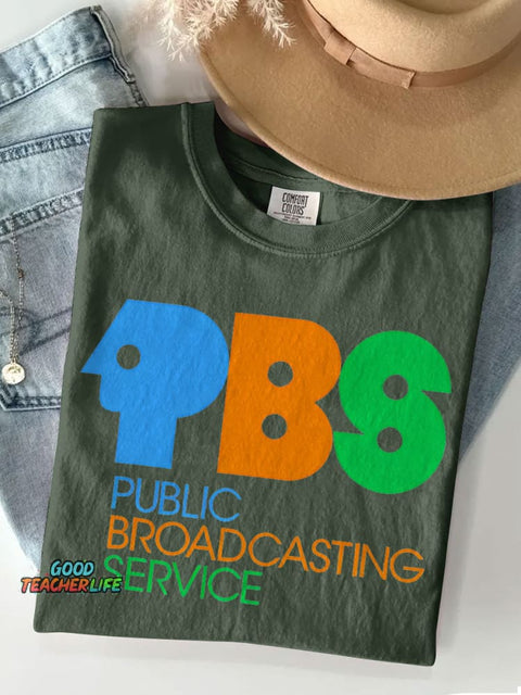Retro Public Broadcasting Service Tee 70s 80s Nostalgia Casual Print T-shirt