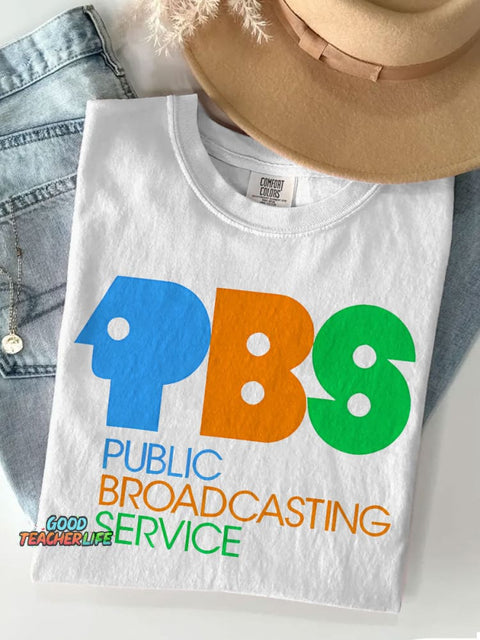 Retro Public Broadcasting Service Tee 70s 80s Nostalgia Casual Print T-shirt