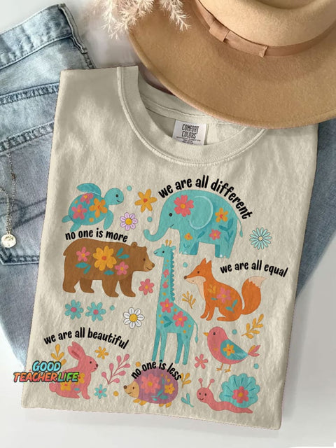 Autism Inclusion All of Us Are Equal Neurodivergent Ocean Lover Summer Special Education Teacher Casual Print T-shirt