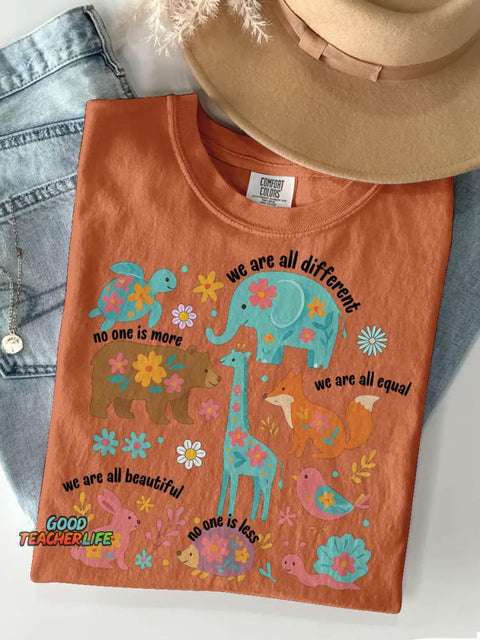 Autism Inclusion All of Us Are Equal Neurodivergent Ocean Lover Summer Special Education Teacher Casual Print T-shirt