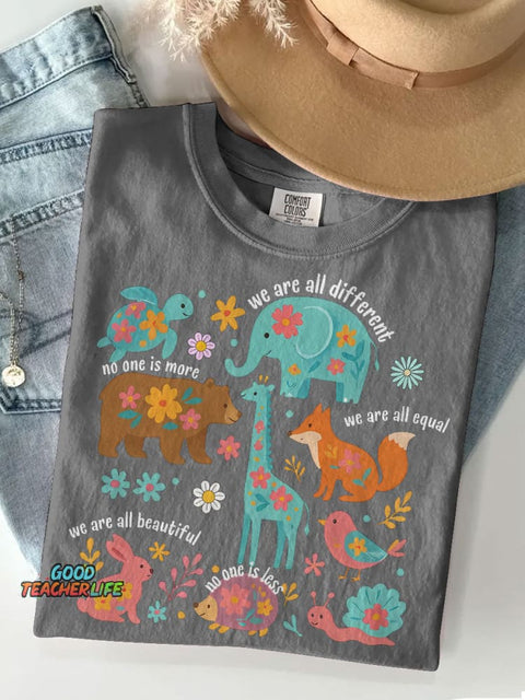 Autism Inclusion All of Us Are Equal Neurodivergent Ocean Lover Summer Special Education Teacher Casual Print T-shirt