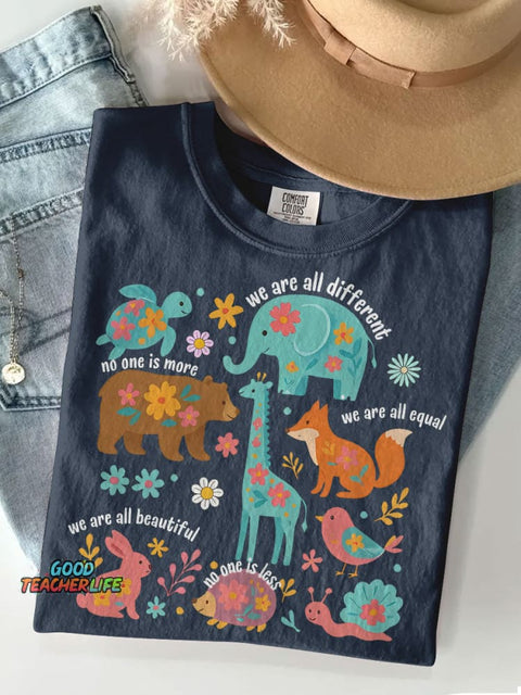 Autism Inclusion All of Us Are Equal Neurodivergent Ocean Lover Summer Special Education Teacher Casual Print T-shirt