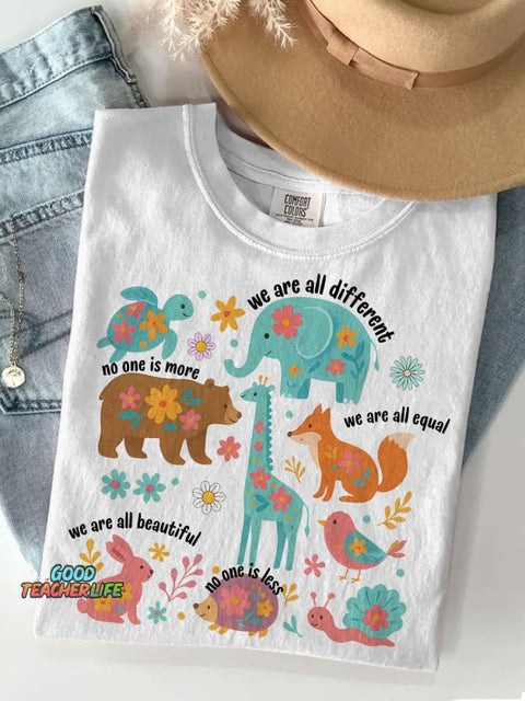 Autism Inclusion All of Us Are Equal Neurodivergent Ocean Lover Summer Special Education Teacher Casual Print T-shirt