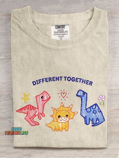 Different Together Dinosaur Inclusion Autism Awareness Special Education Casual Print T-shirt
