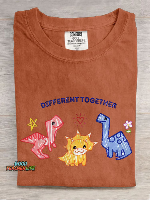 Different Together Dinosaur Inclusion Autism Awareness Special Education Casual Print T-shirt