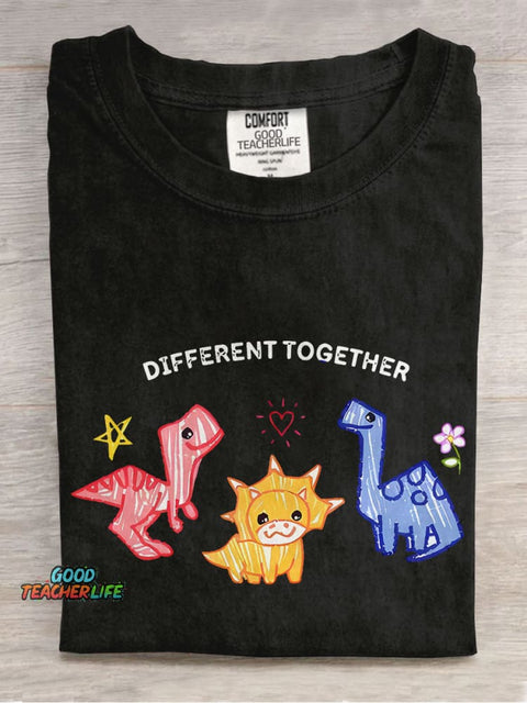 Different Together Dinosaur Inclusion Autism Awareness Special Education Casual Print T-shirt