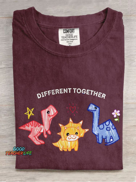 Different Together Dinosaur Inclusion Autism Awareness Special Education Casual Print T-shirt