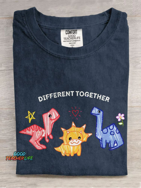 Different Together Dinosaur Inclusion Autism Awareness Special Education Casual Print T-shirt