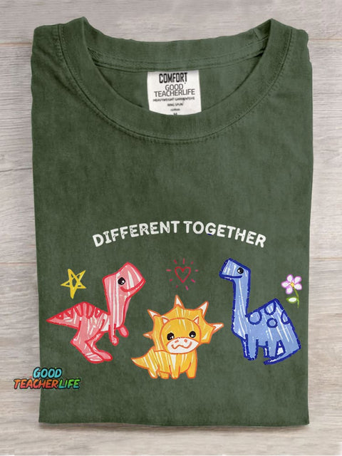 Different Together Dinosaur Inclusion Autism Awareness Special Education Casual Print T-shirt