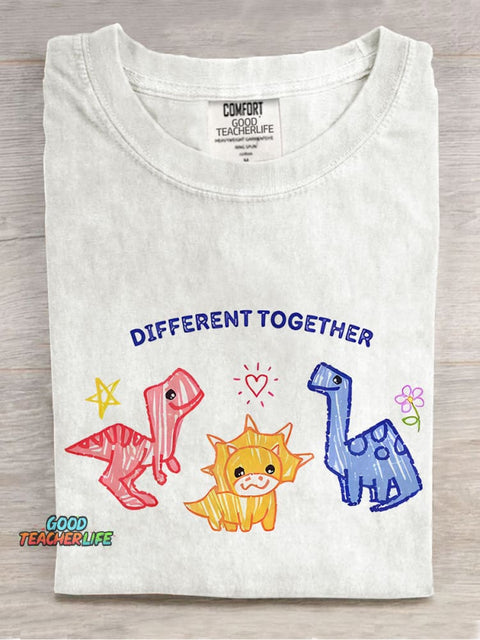 Different Together Dinosaur Inclusion Autism Awareness Special Education Casual Print T-shirt