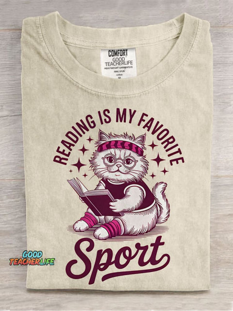 Reading Is My Favorite Sport Casual Print T-shirt