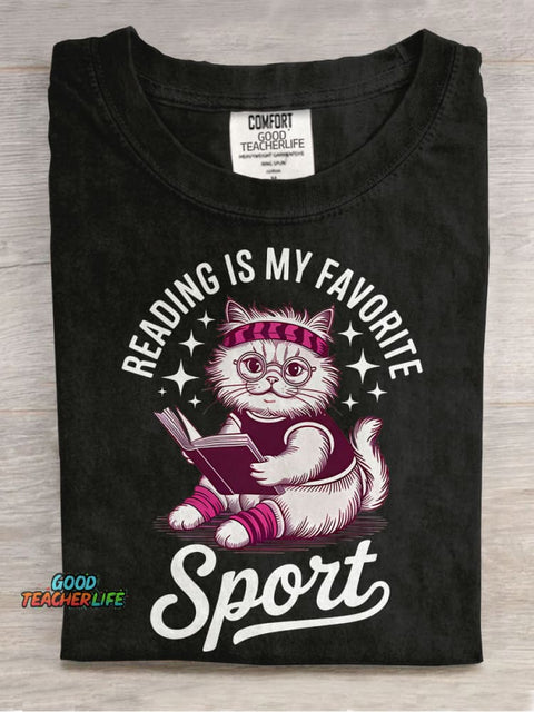 Reading Is My Favorite Sport Casual Print T-shirt