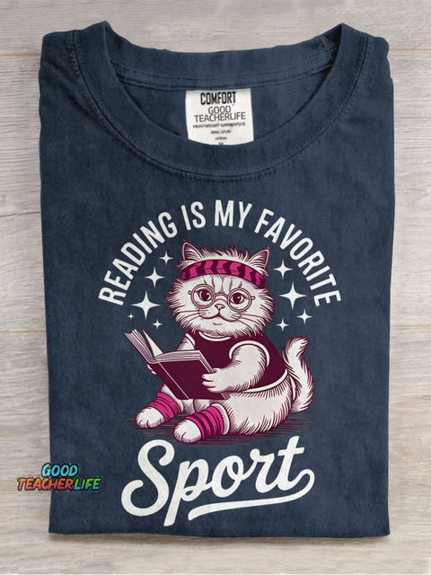 Reading Is My Favorite Sport Casual Print T-shirt