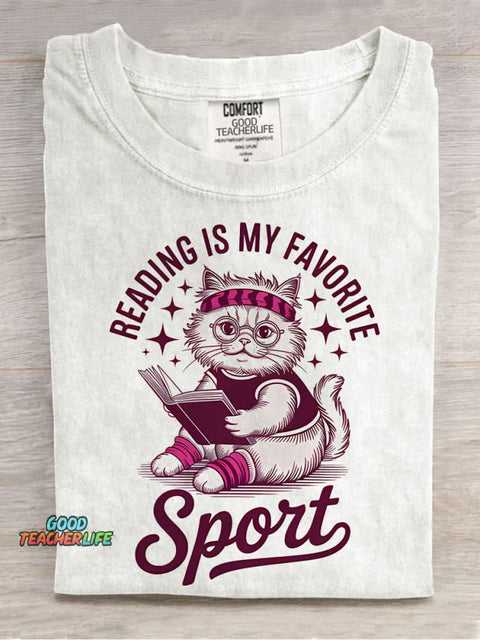Reading Is My Favorite Sport Casual Print T-shirt