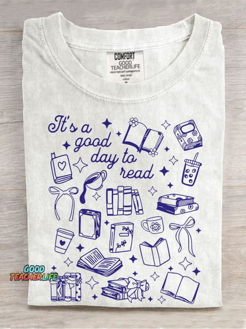 Reading Teacher Its A Good Day To Read Casual Print T-shirt